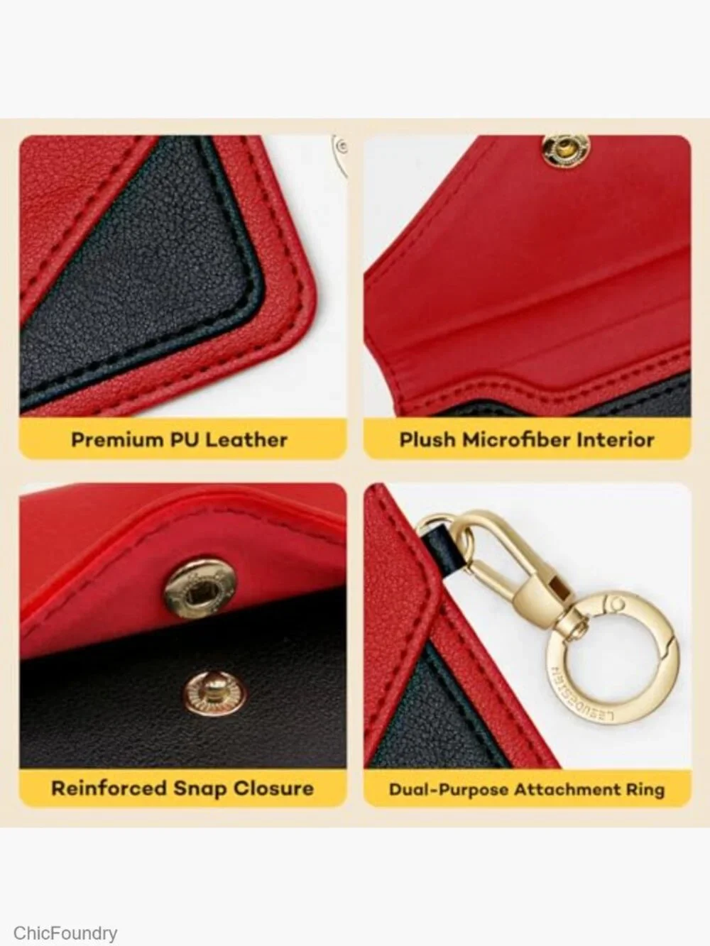 Slim Card Holder with Belt Loop & Metal Clasp - Faux Leather